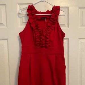 Theme Red Cocktail Ruffle Neckline Holiday Dress Large